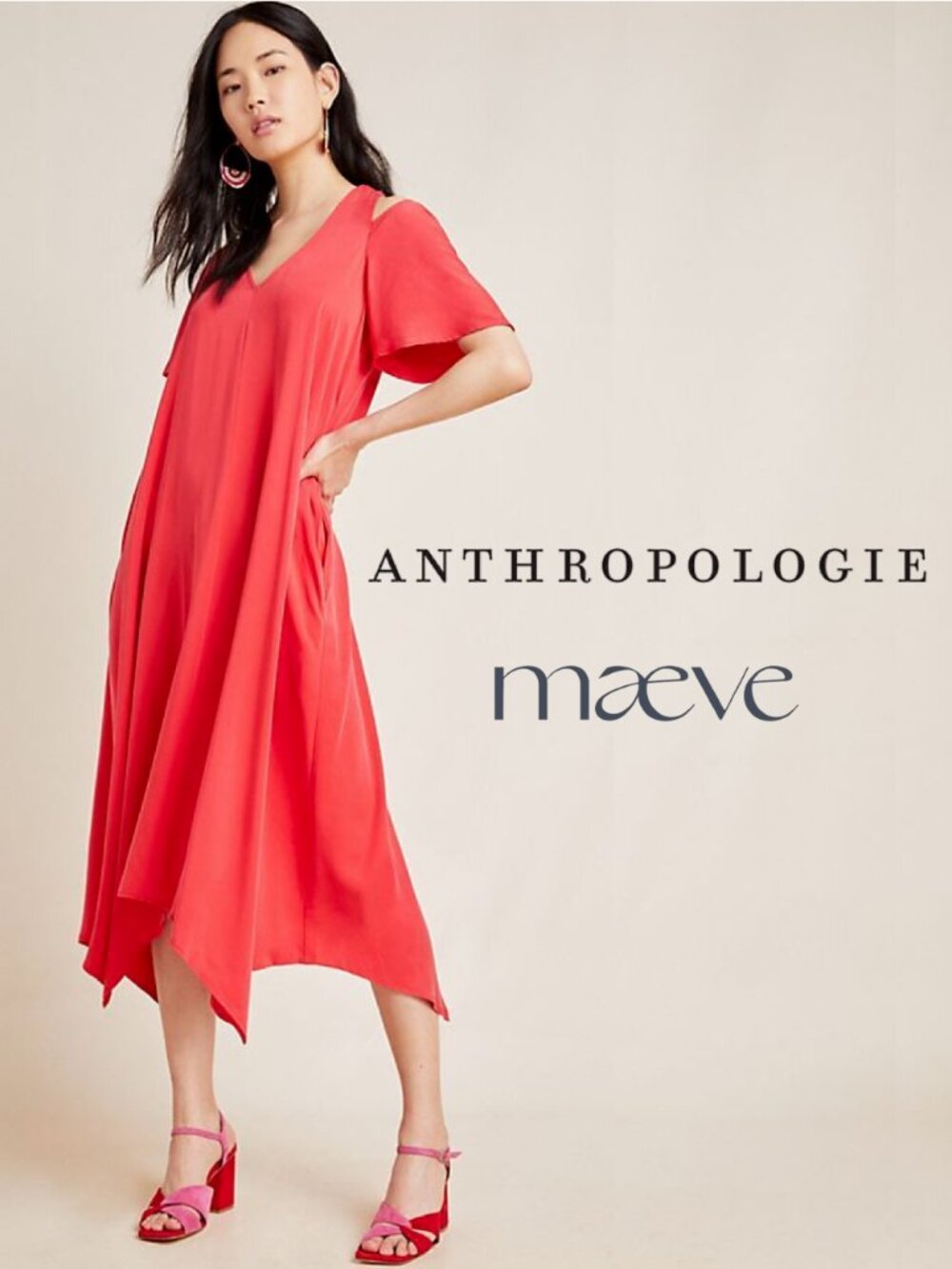 Anthropologie Maeve Georgiana Cold Shoulder Red Midi Maxi Dress XS Boho